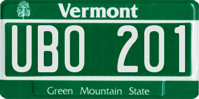 VT license plate UBO201