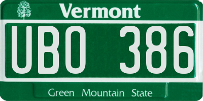 VT license plate UBO386