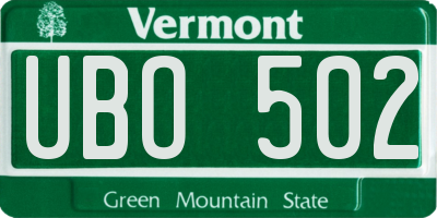 VT license plate UBO502