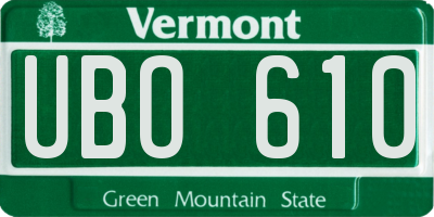 VT license plate UBO610
