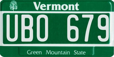 VT license plate UBO679