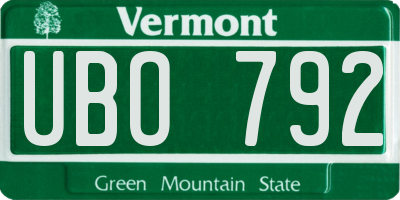 VT license plate UBO792