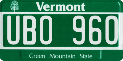 VT license plate UBO960