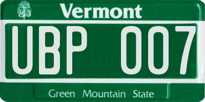 VT license plate UBP007