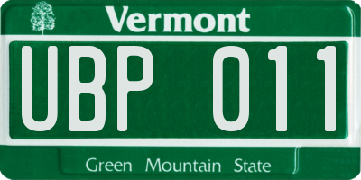 VT license plate UBP011