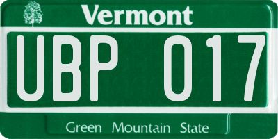 VT license plate UBP017