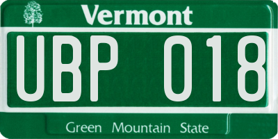 VT license plate UBP018
