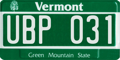VT license plate UBP031