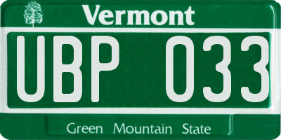 VT license plate UBP033