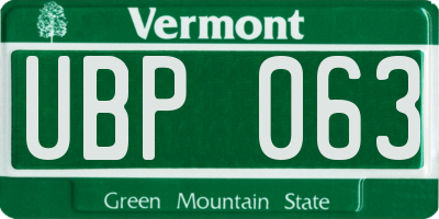VT license plate UBP063
