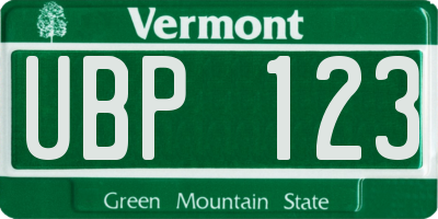 VT license plate UBP123