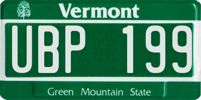 VT license plate UBP199