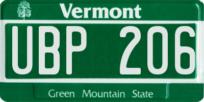 VT license plate UBP206