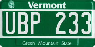 VT license plate UBP233