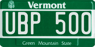 VT license plate UBP500