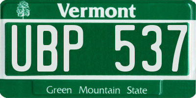 VT license plate UBP537