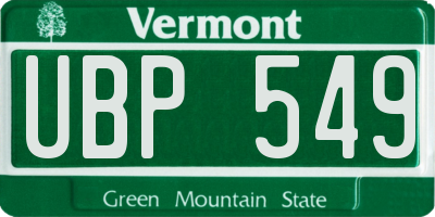 VT license plate UBP549