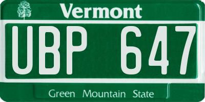 VT license plate UBP647