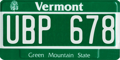 VT license plate UBP678