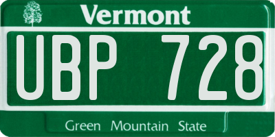 VT license plate UBP728