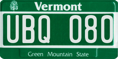 VT license plate UBQ080