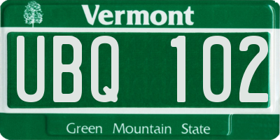 VT license plate UBQ102