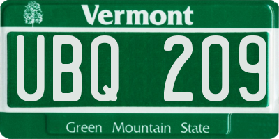 VT license plate UBQ209