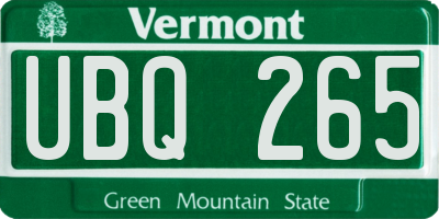 VT license plate UBQ265