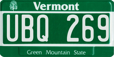 VT license plate UBQ269