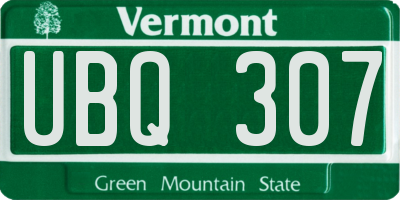 VT license plate UBQ307