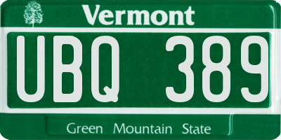 VT license plate UBQ389