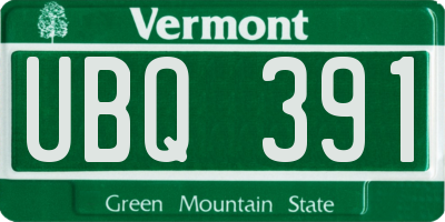 VT license plate UBQ391