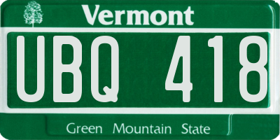VT license plate UBQ418