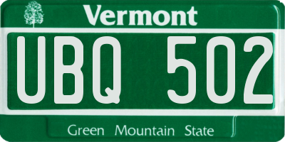 VT license plate UBQ502