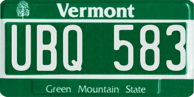 VT license plate UBQ583