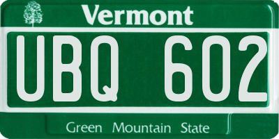 VT license plate UBQ602