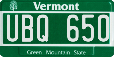 VT license plate UBQ650