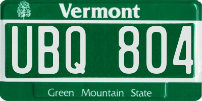 VT license plate UBQ804