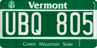 VT license plate UBQ805