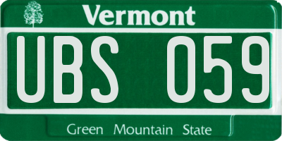 VT license plate UBS059