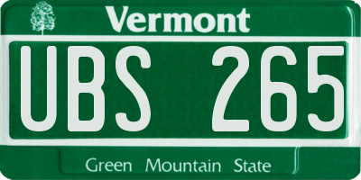 VT license plate UBS265