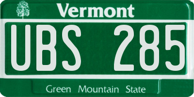 VT license plate UBS285