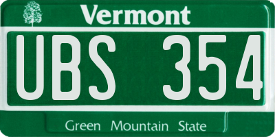 VT license plate UBS354