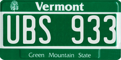 VT license plate UBS933