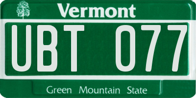 VT license plate UBT077