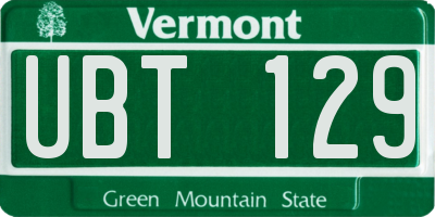 VT license plate UBT129