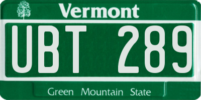 VT license plate UBT289