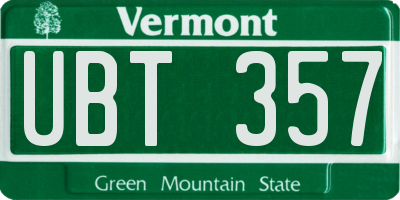 VT license plate UBT357