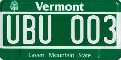 VT license plate UBU003
