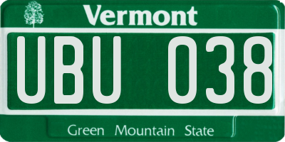 VT license plate UBU038